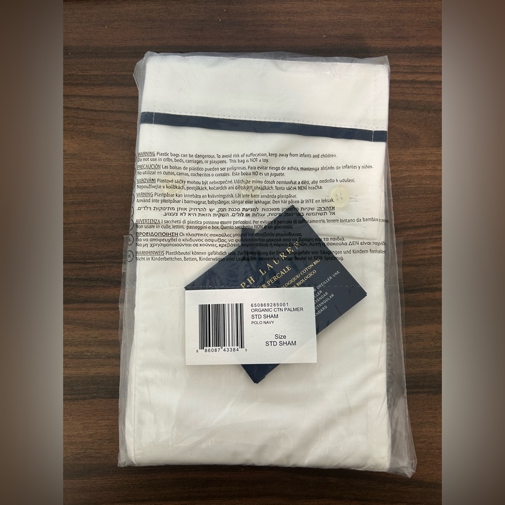 Ralph Lauren Organic Cotton Palmer Percale Standard Pillow Sham Polo Navy